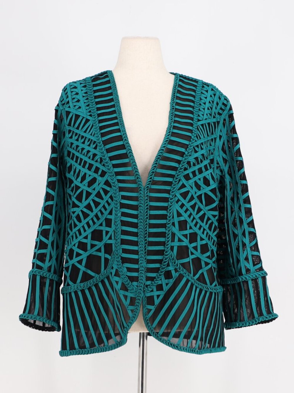 CHICO'S Travelers 3D Sheer Single Hook Cardigan Jacket in Teal Size 3/XL